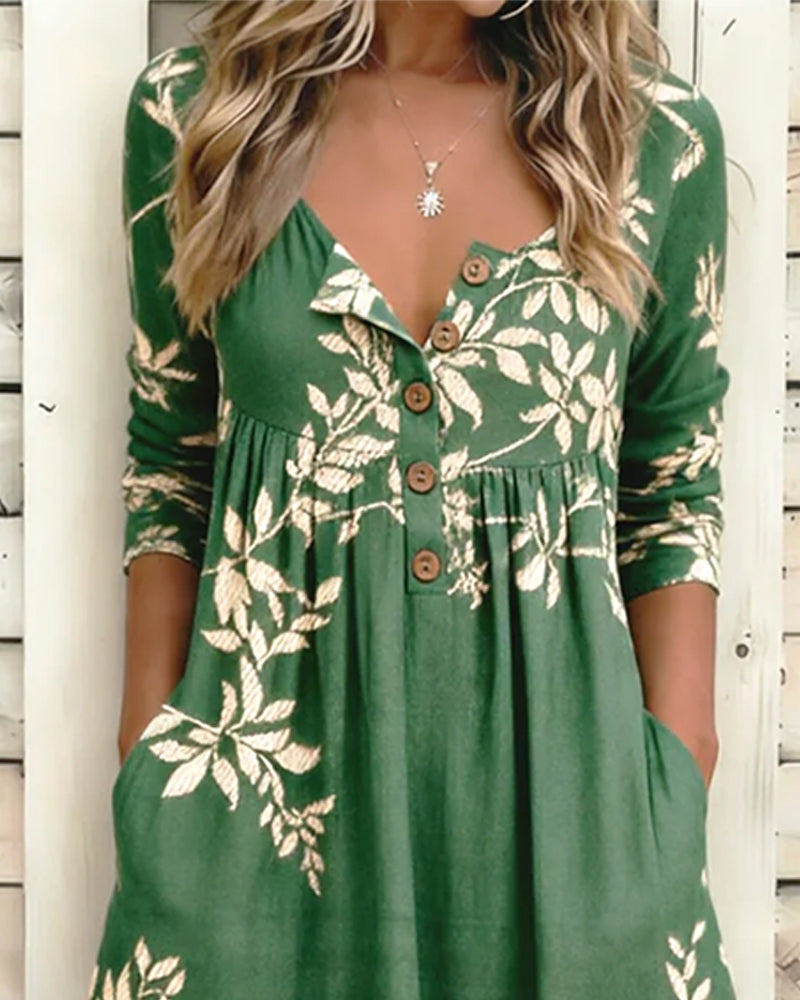 Robe Imprimé Botanique Bouton Froncé