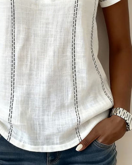 Blouse Petit Col Carré Uni Bouton