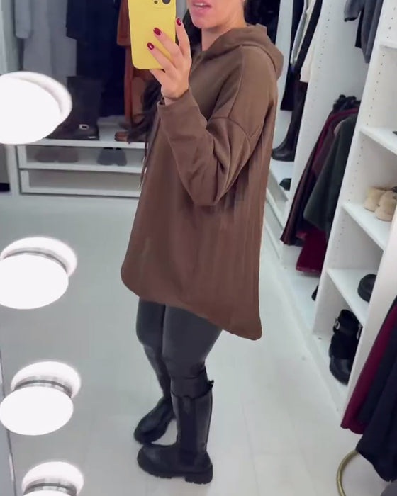 Sweat À Capuche Irrégulier Ample Uni À Manches Longues