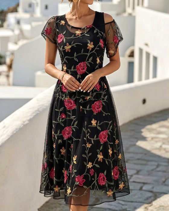 Robe Imprimé Floral Col Rond Sheer Ligne A