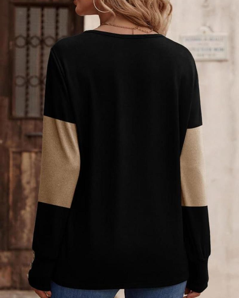 T-Shirt Femme Imprimé Colorblock Bouton Décor Épaule Tombée