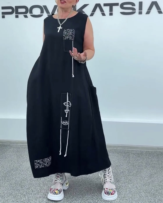 Robe Sans Manches Imprimé Lettre Oversize