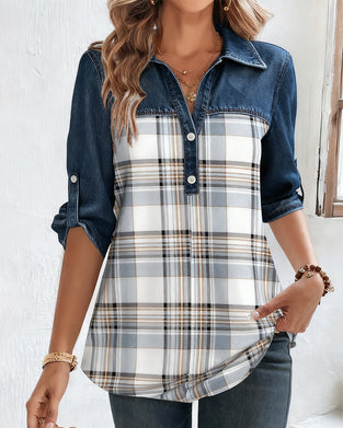 Chemise En Jean À Patchwork Écossais