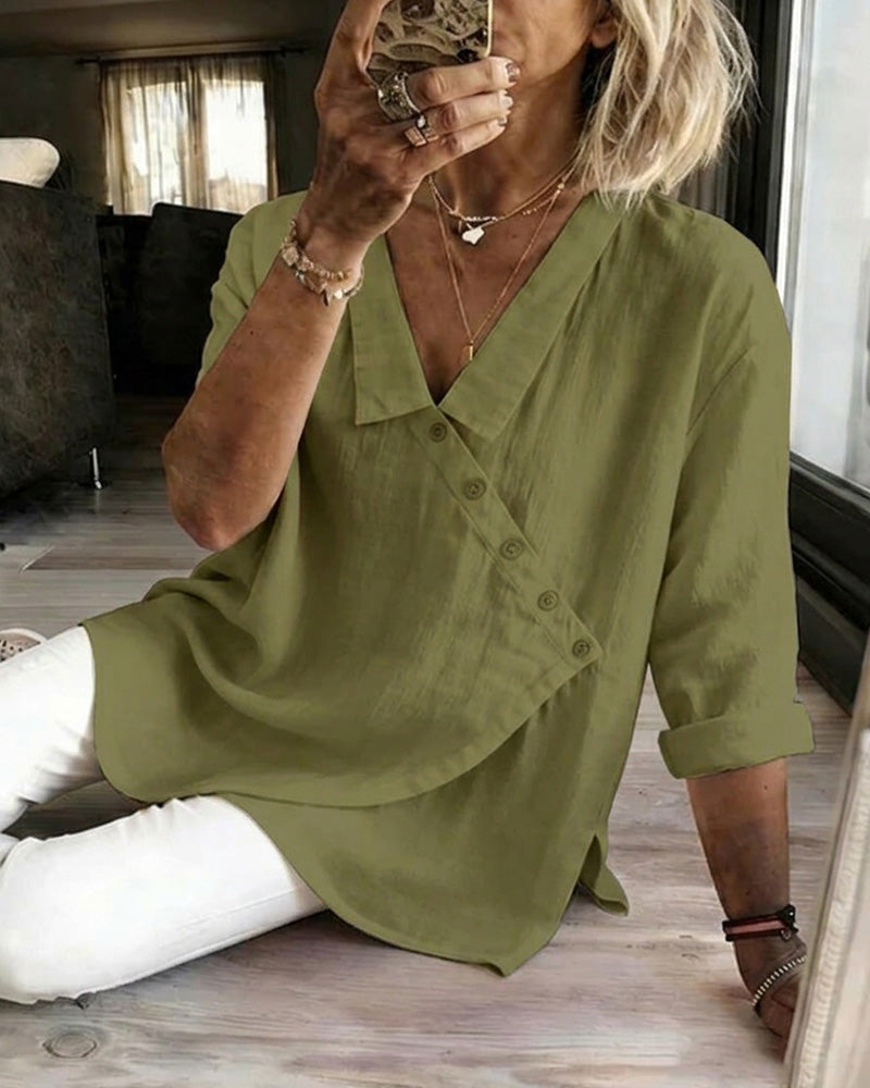 Blouse À Col Avec Patte De Boutonnage Diagonale Asymétrique