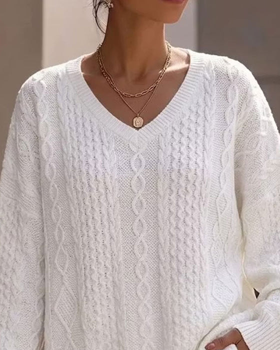 Pullover Col En V Élégant Unie Décontracté Tricoté