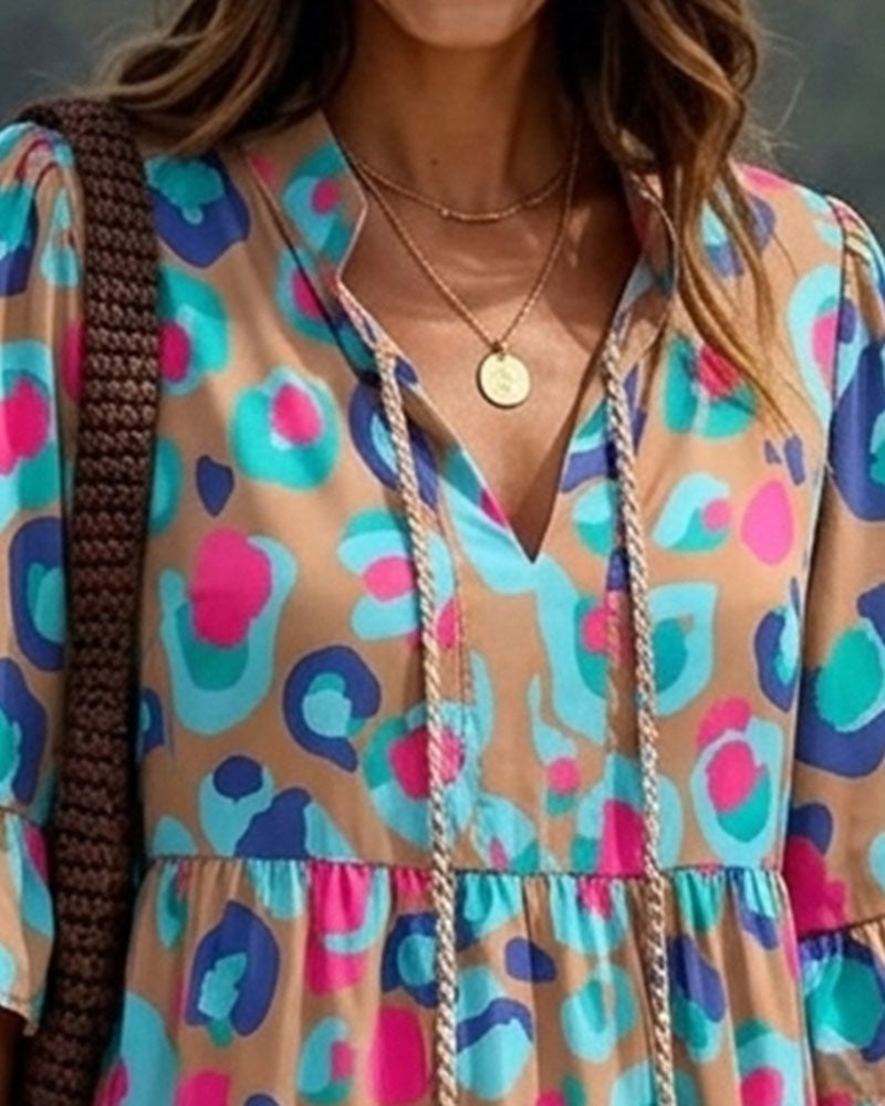 Robe Imprimé Coloré Frange Col En V Resort