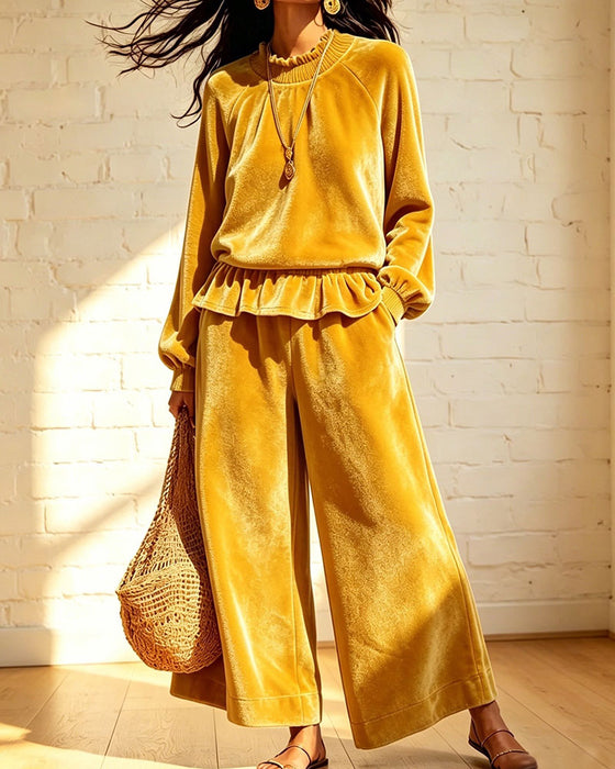 Ensemble Uni Volants Haut Pantalon Large