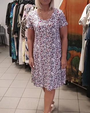 Robe Col Rond Imprimé Fleuri Manches Courtes