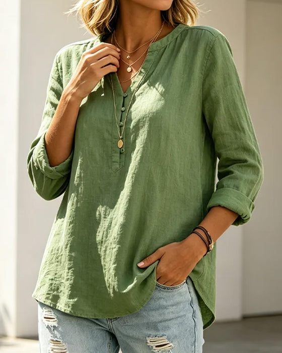 Blouse Manche Longue Col V Bouton