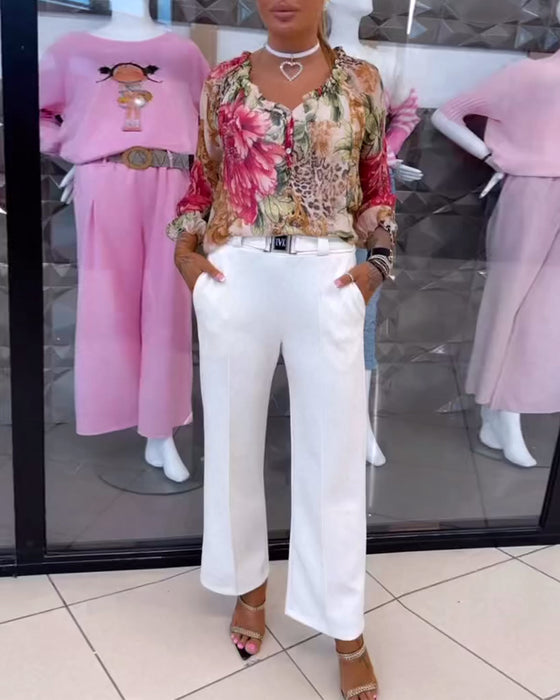 Chemisier Col V Imprimé Fleuri