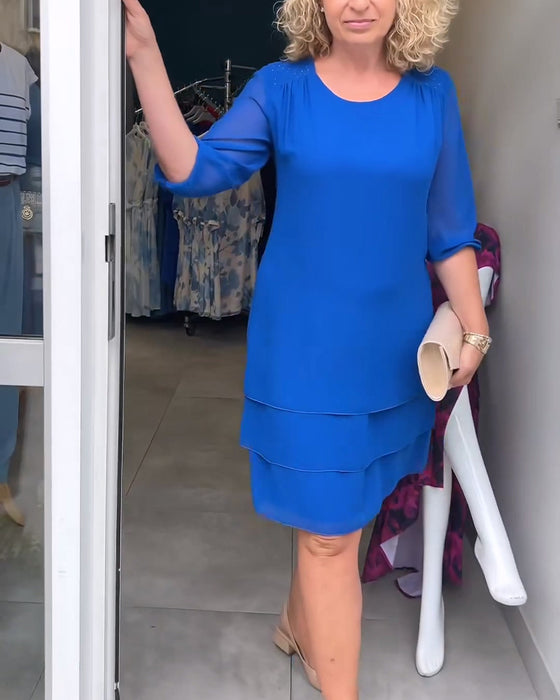 Robe Manche Demi Col Rond Double Couche Superposée
