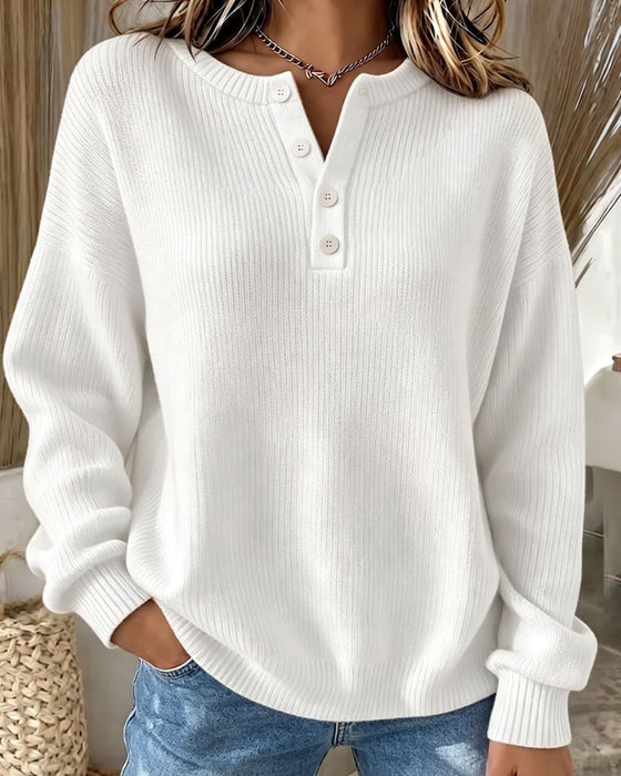 Pull Unie Bouton Décontracté
