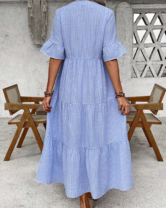 Robe Bleu Blanc Vichy Col V