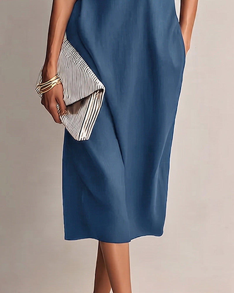 Robe Unie Col Revers Décontractée