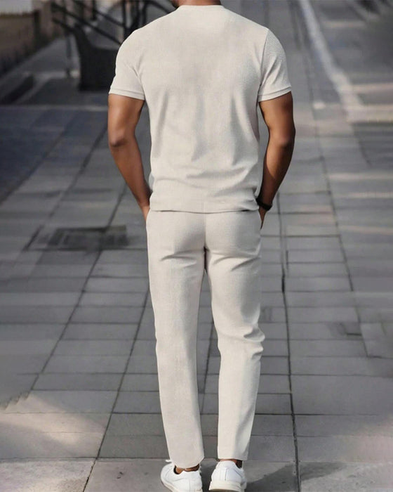 Ensemble Homme Col Rond Unie Cordons