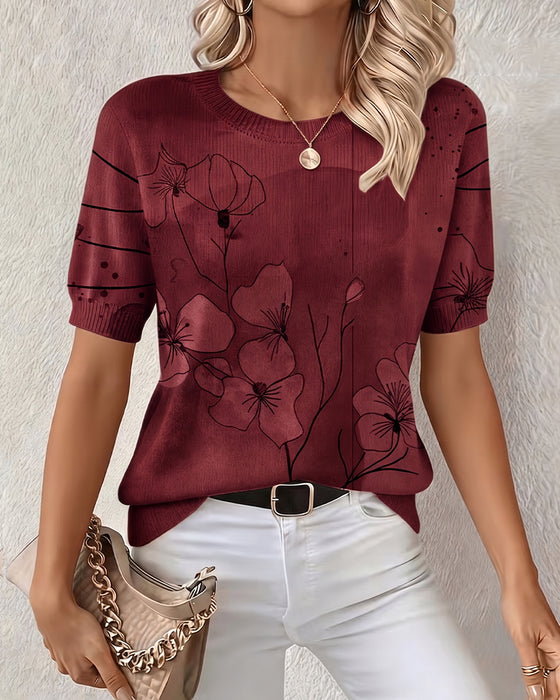 Pull-Over Imprimé Manches Courtes Col Rond