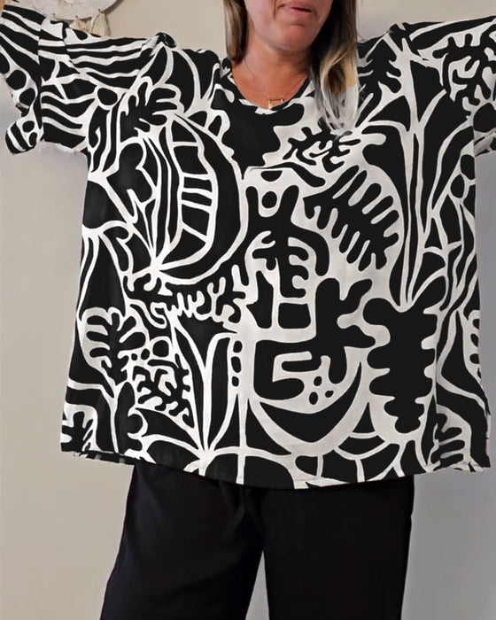 Haut Imprimé Botanique Abstrait Ample