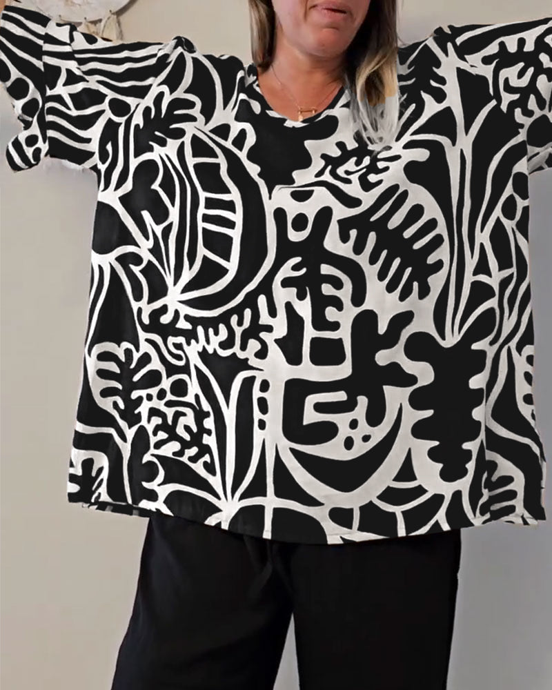 Haut Imprimé Botanique Abstrait Ample