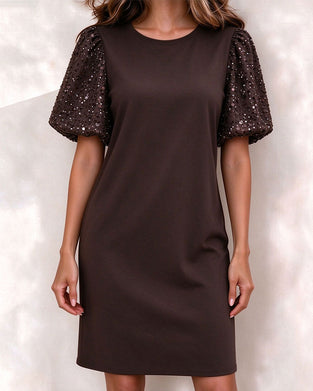 Robe Manches Bouffantes À Sequins Ligne A