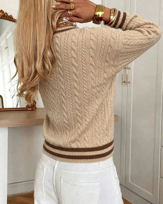 Pull Col En V Bordure Contrastée Pull