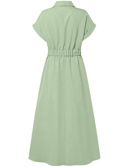 Robe A-Ligne Attache Taille Haute Bouton