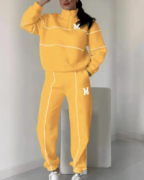 Ensemble Deux Pièces Femme Décontracté Lettre M Manches Longues