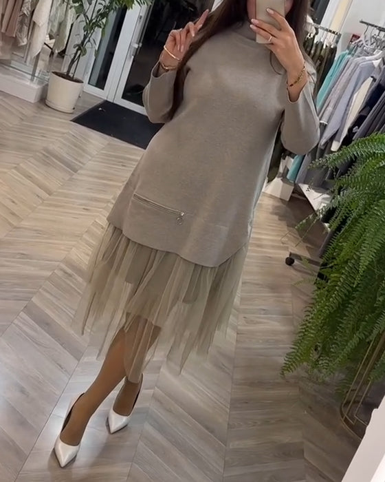 Robe patchwork en maille à col montant