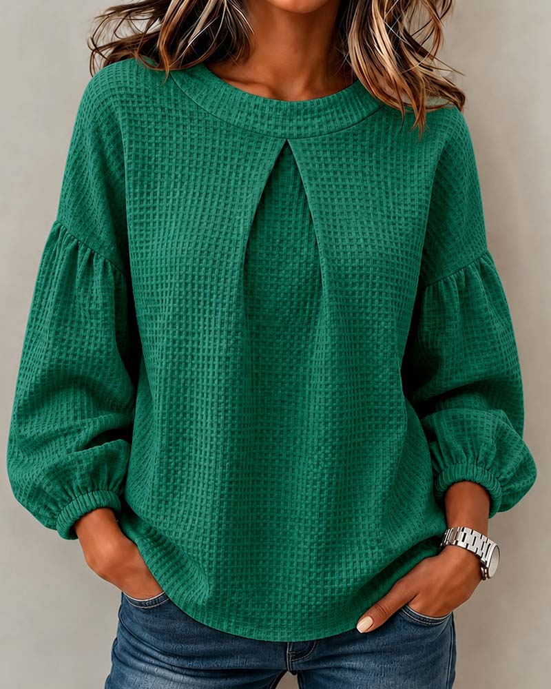 Sweatshirt Col-Rond Froncé Manche-Pouf
