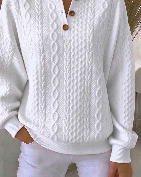 Sweat-Shirt Col V Boutonné Tresse Uni