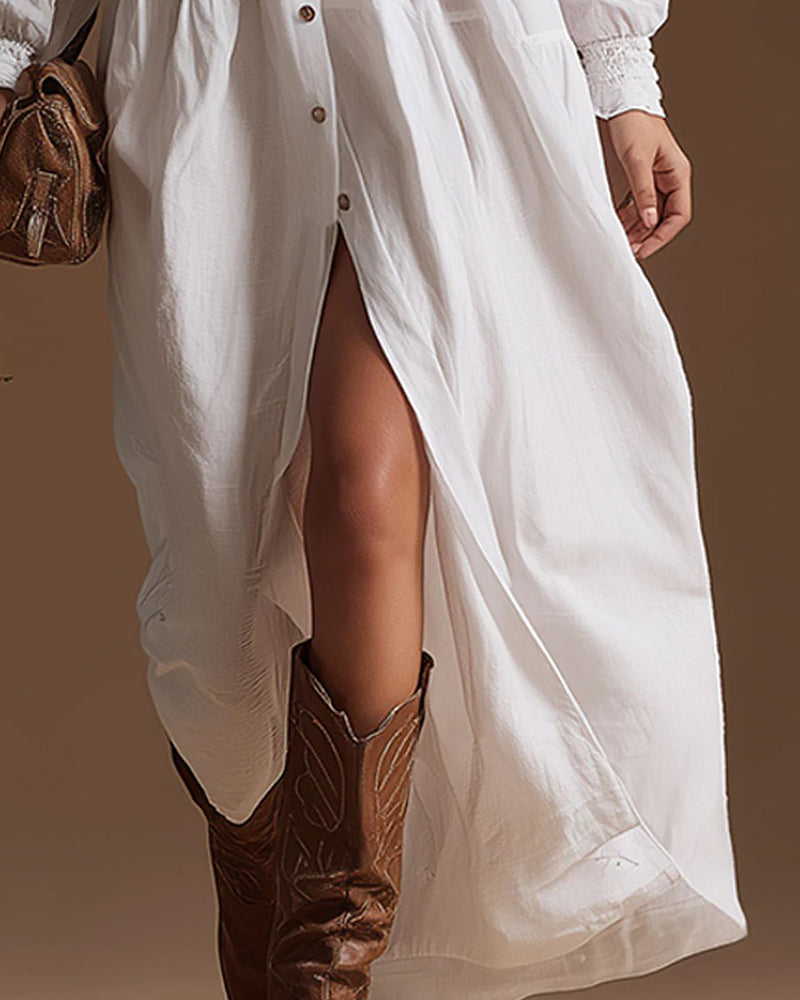 Robe Unie Manches Longues Fente Combinaison