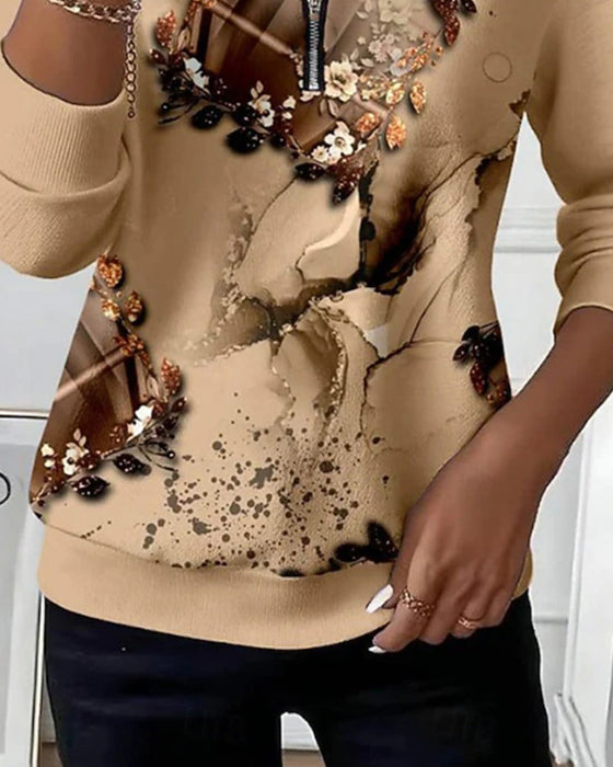 Sweatshirt Fermeture Éclair Imprimé Manches Longues