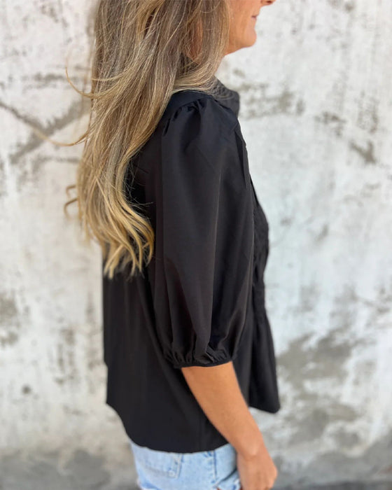 Blouse Mode Décontractée Manches Courtes Uni