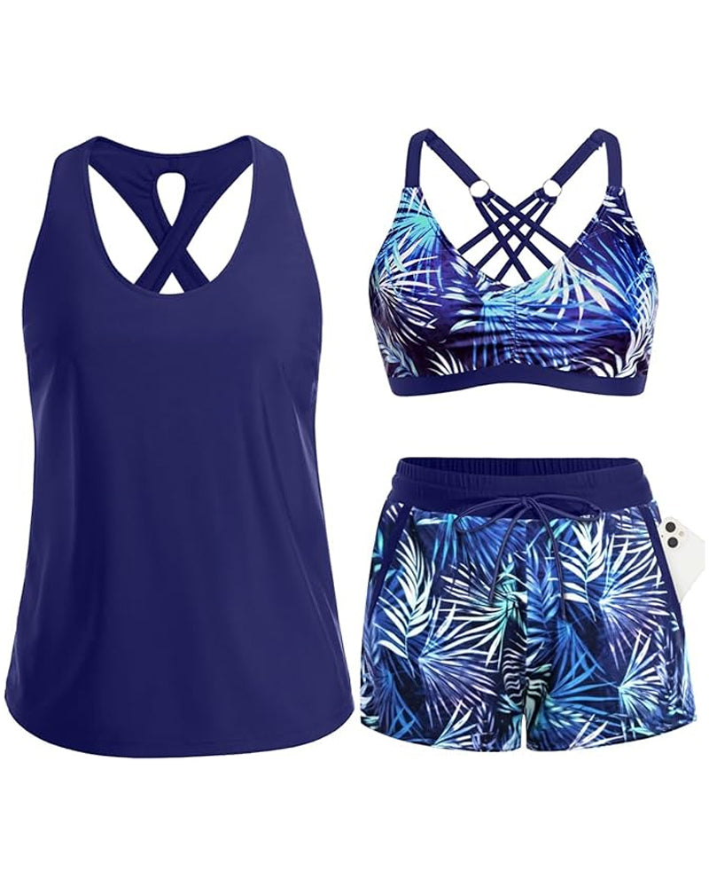 Couverture Et Bikini Crisscross Haut Sans Manches + Cordon Imprimé Pantalon Pour