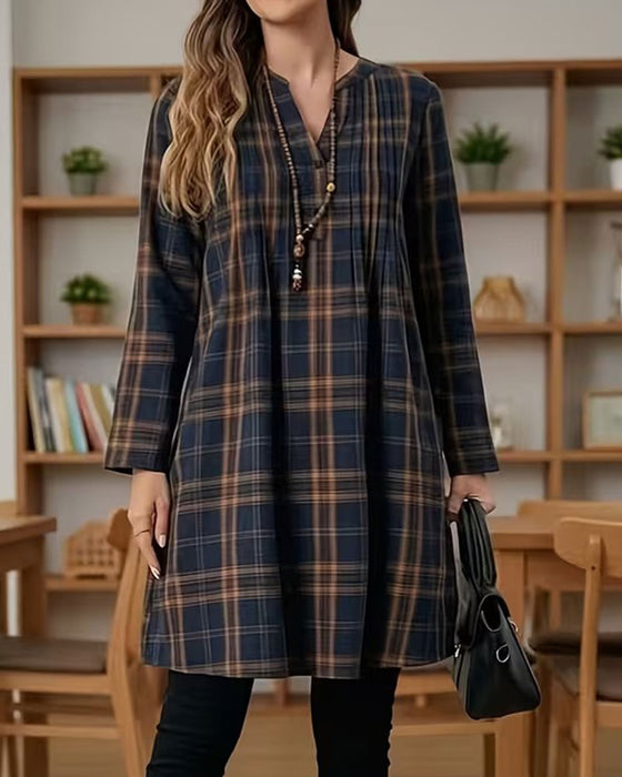 Robe À Carreaux Manches Longues Ligne A