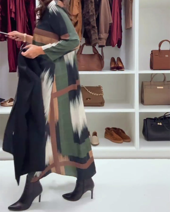 Robe Tendance Imprimée À Col Rond Et Manches Longues