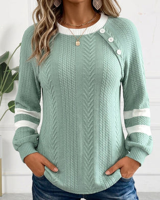 Sweatshirt Col Rond Bouton Rayé Jacquard