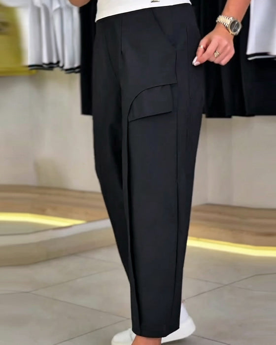 Pantalon Unie Poche Raccourci Décontracté