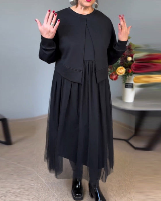 Robe élégante de couleur unie avec coutures en maille irrégulière