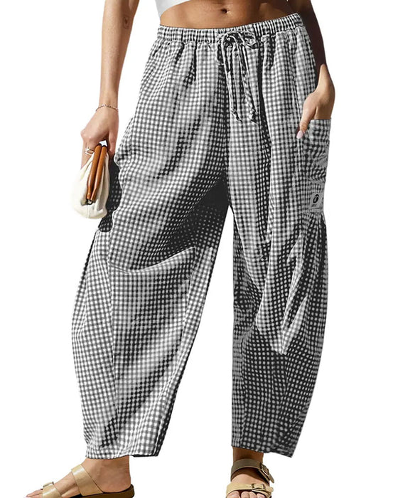 Pantalon Décontracté Imprimé Écossais Coupé