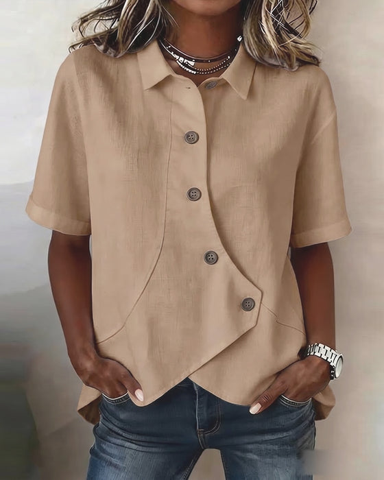 Chemise Patte Coton-lin Asymétrique Boutonnage