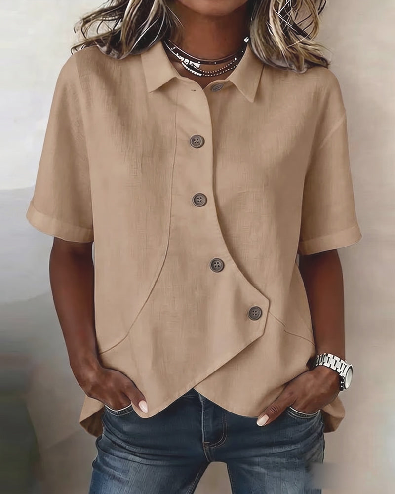 Chemise Patte Coton-lin Asymétrique Boutonnage