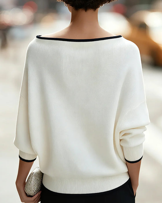 Pullover Une Épaule Épaule Tombante Manches Longues Bloc De Couleur
