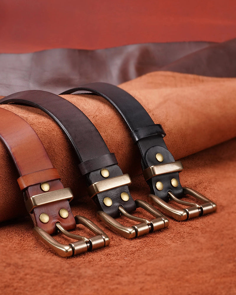 Handcrafted leather belt worn with jeans