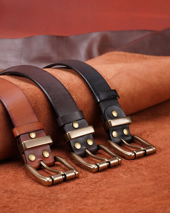 Ceinture Vintage Cuir Pleine Fleur Usé