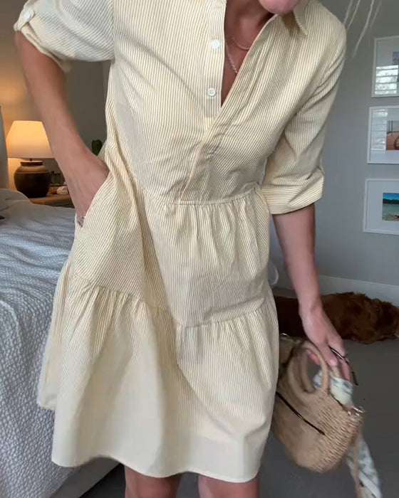 Robe Col De Chemise Rayée Patchwork