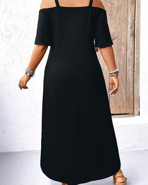 Robe Unie Col En V Épaules Dégagées Longue