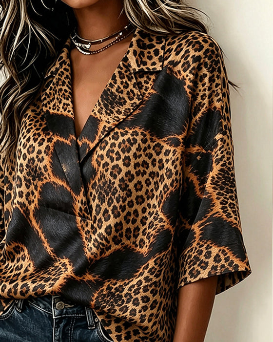 Blouse Revers Croix Léopard