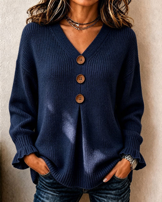 Pull Col En V Bouton Pullover