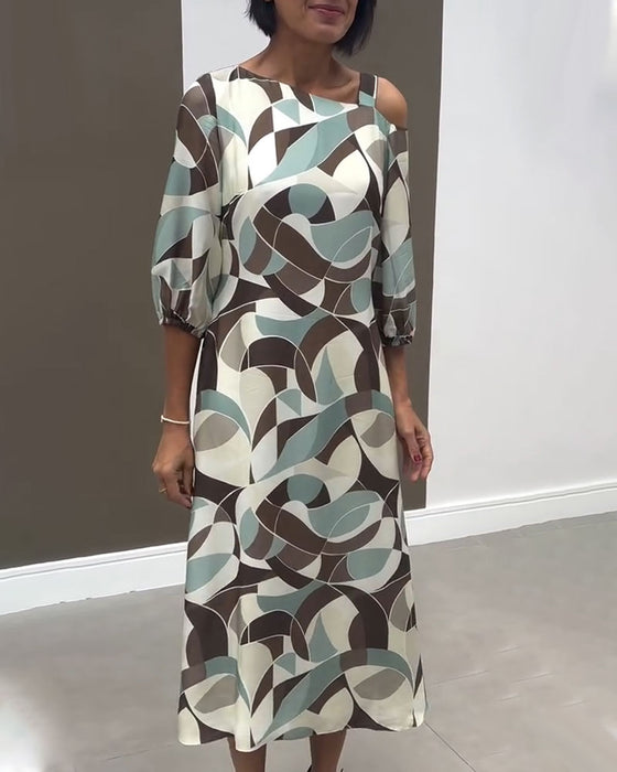 Robe Épaule Dénudée Bretelle Fine Manche Mi-Longue