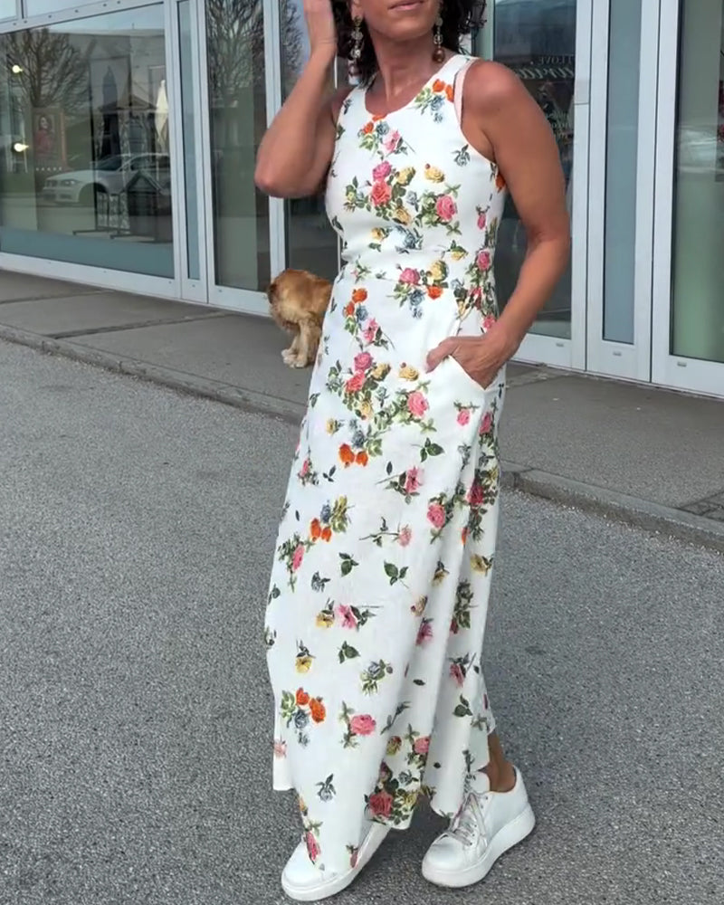 Robe Sans Manches Imprimée Décontractée